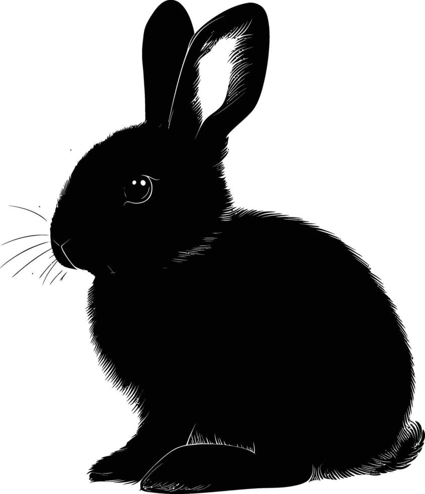 AI generated Silhouette rabbit or bunny animal black color only vector