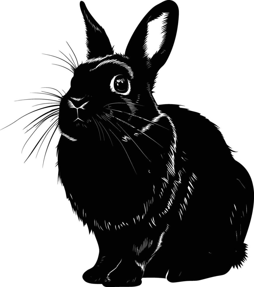 AI generated Silhouette rabbit or bunny animal black color only vector