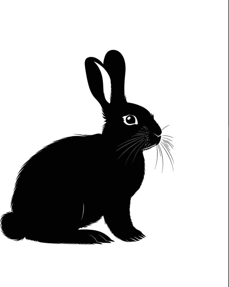 AI generated Silhouette rabbit or bunny animal black color only vector