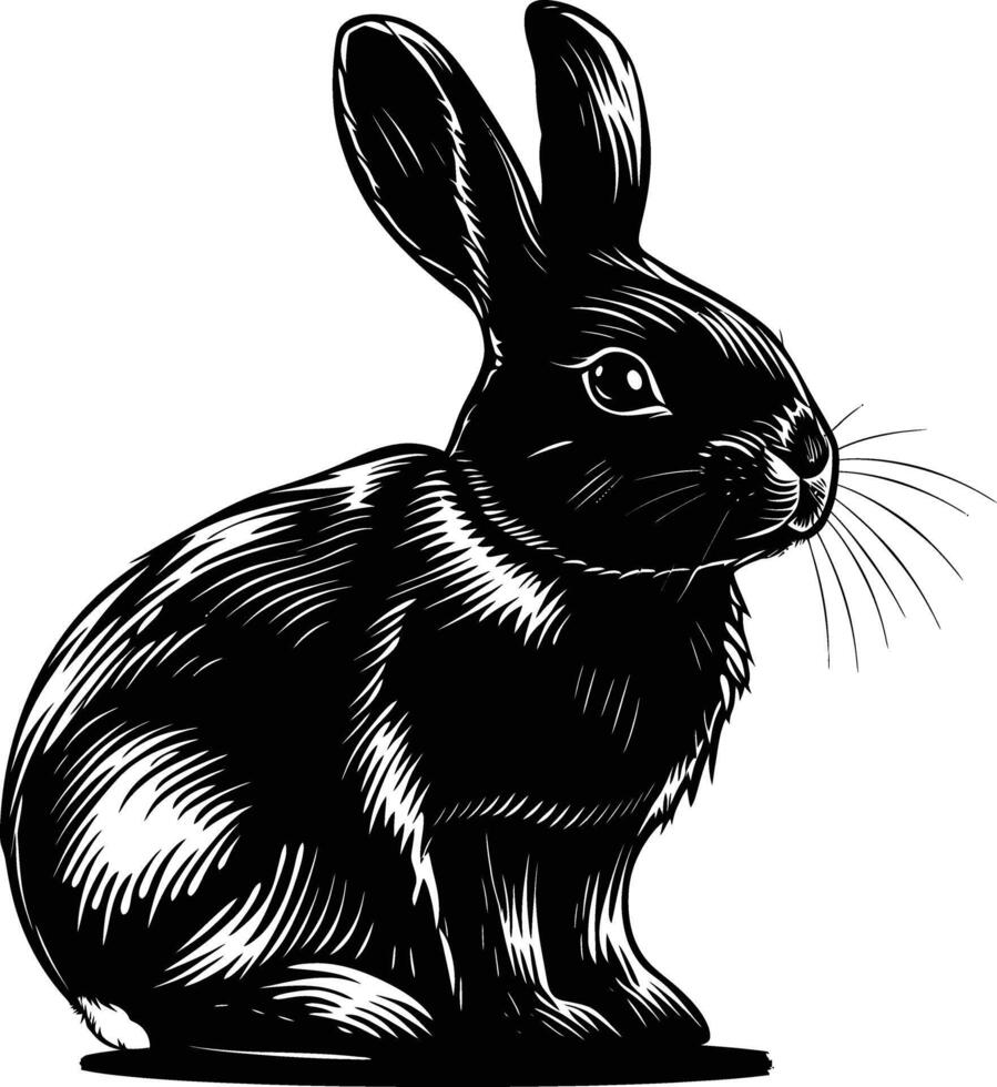 AI generated Silhouette rabbit or bunny animal black color only vector