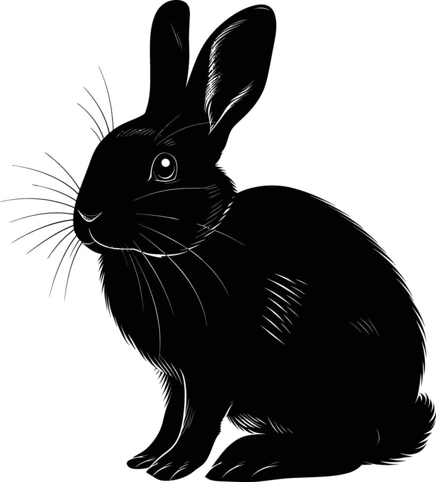 AI generated Silhouette rabbit or bunny animal black color only vector