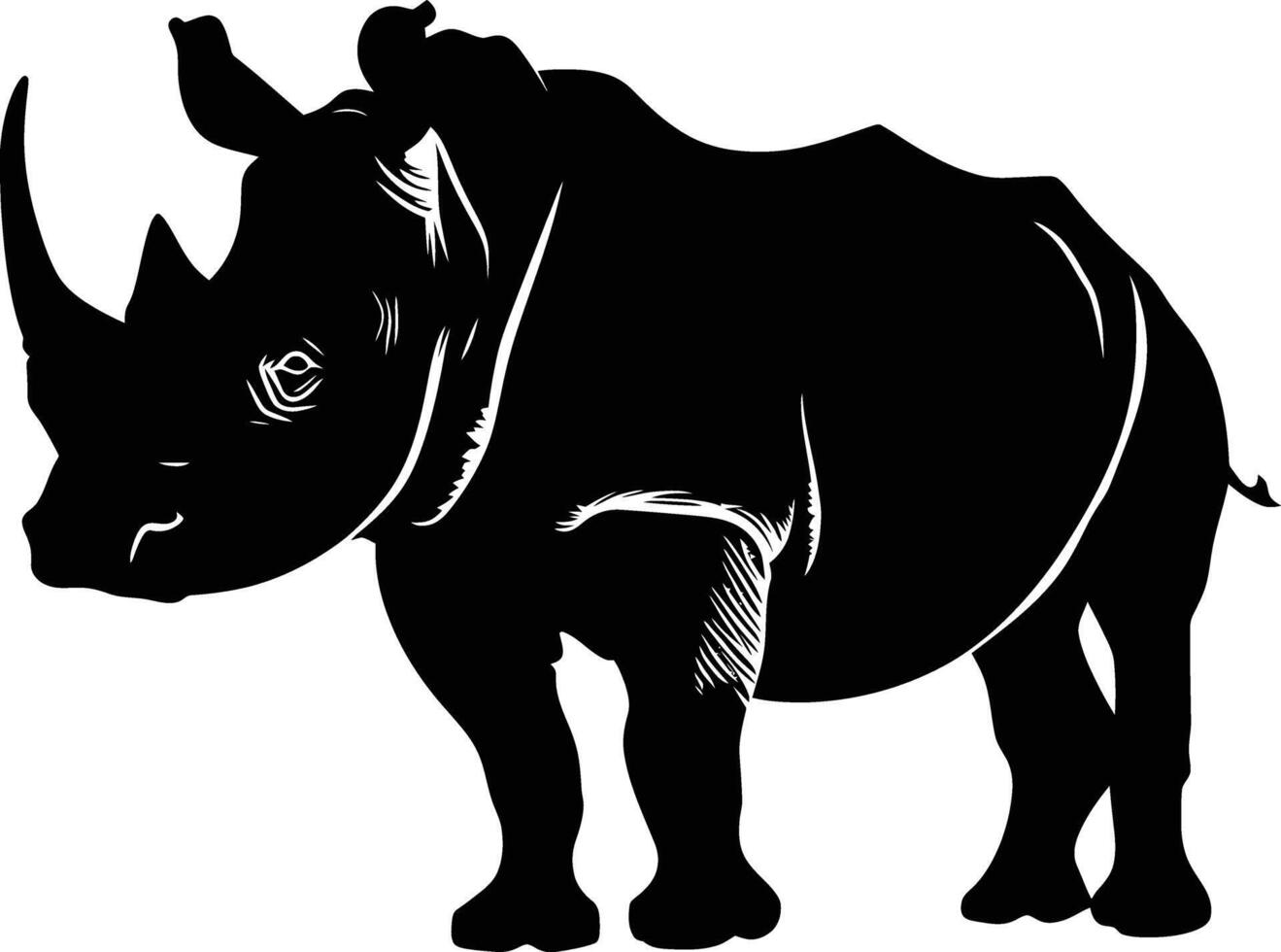 AI generated Silhouette rhinoceros animal black color only full body vector