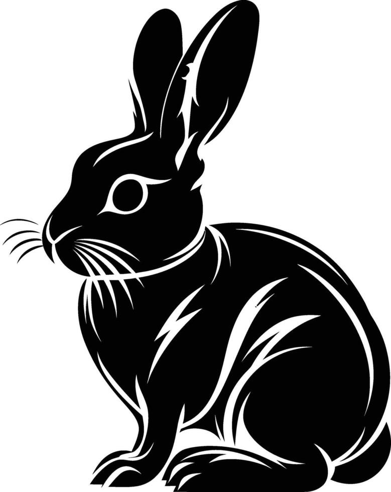 AI generated Silhouette rabbit or bunny animal black color only vector