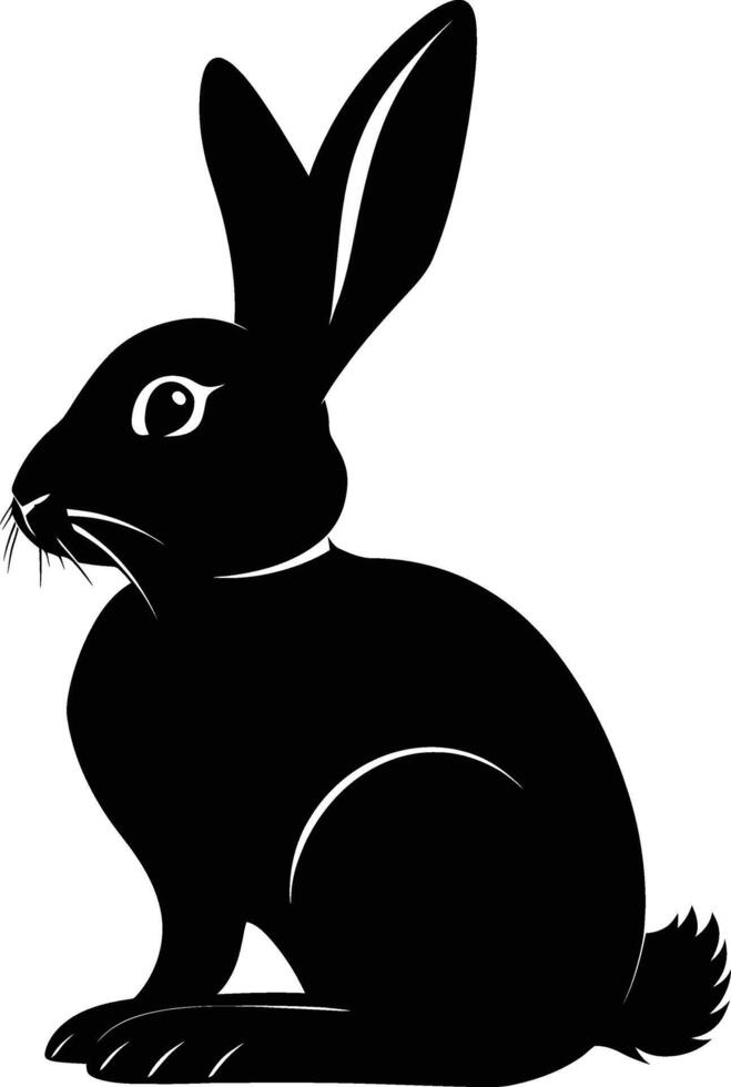 AI generated Silhouette rabbit or bunny animal black color only vector