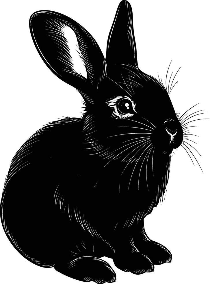 AI generated Silhouette rabbit or bunny animal black color only vector