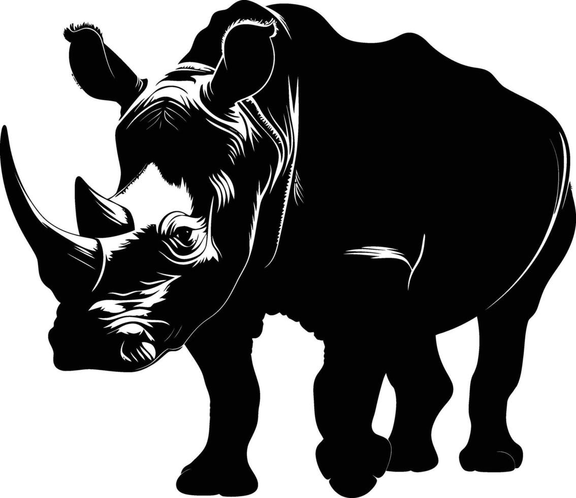 AI generated Silhouette rhinoceros animal black color only full body vector