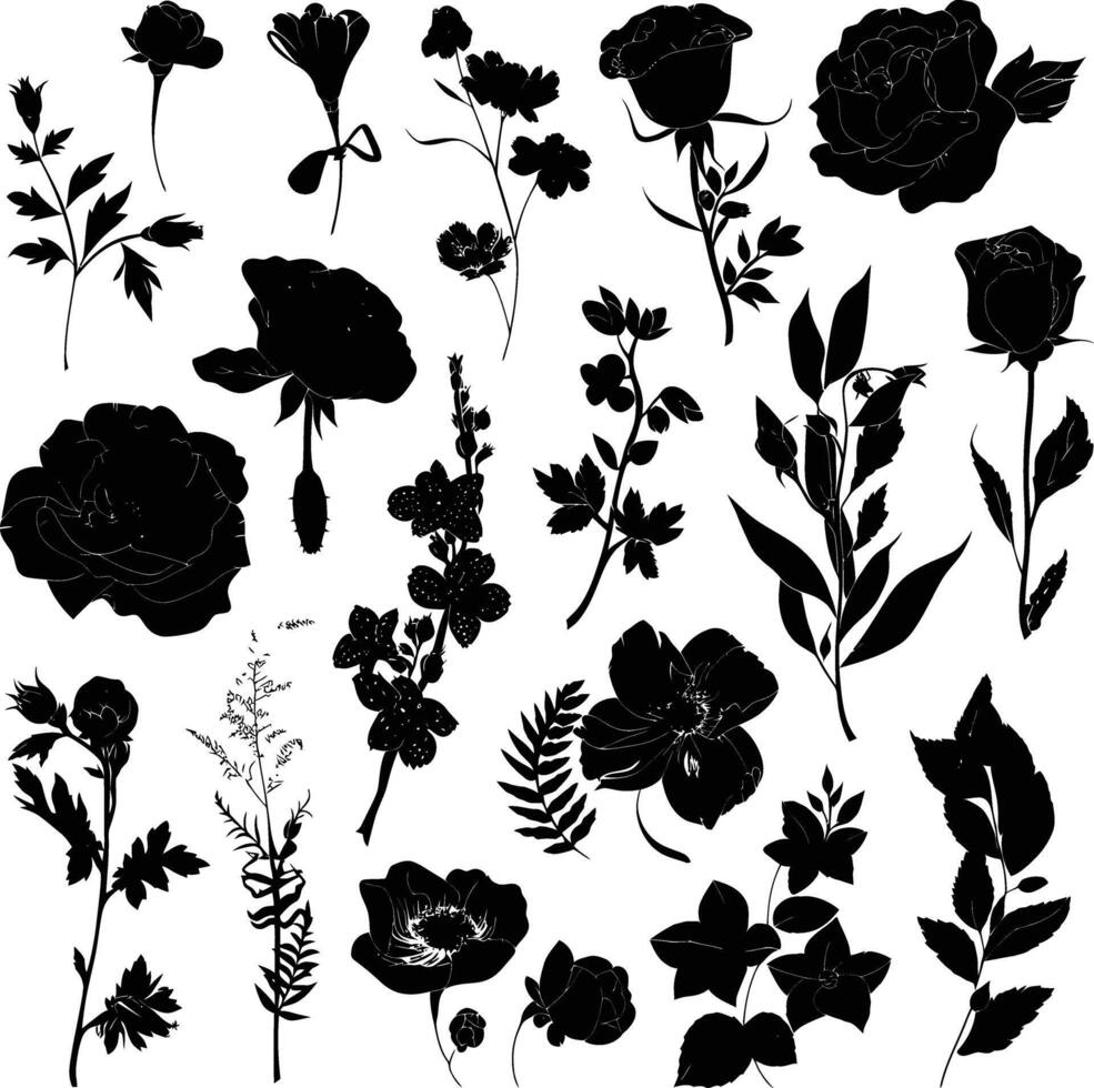 AI generated Silhouette various flowers and leaves Luxury floral element for wedding invitation template vector