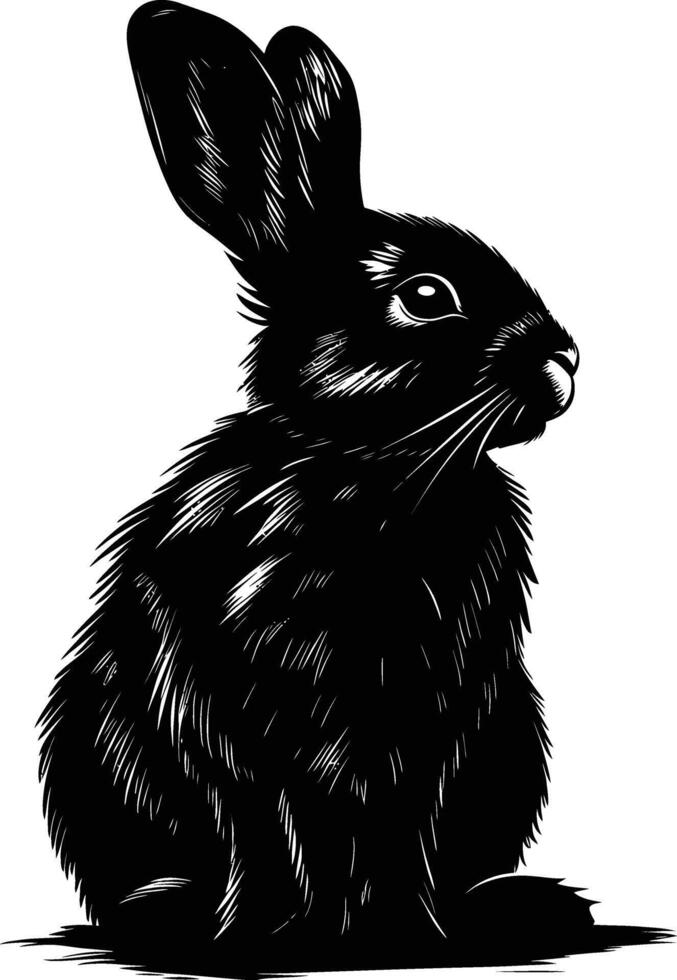 AI generated Silhouette rabbit or bunny animal black color only vector