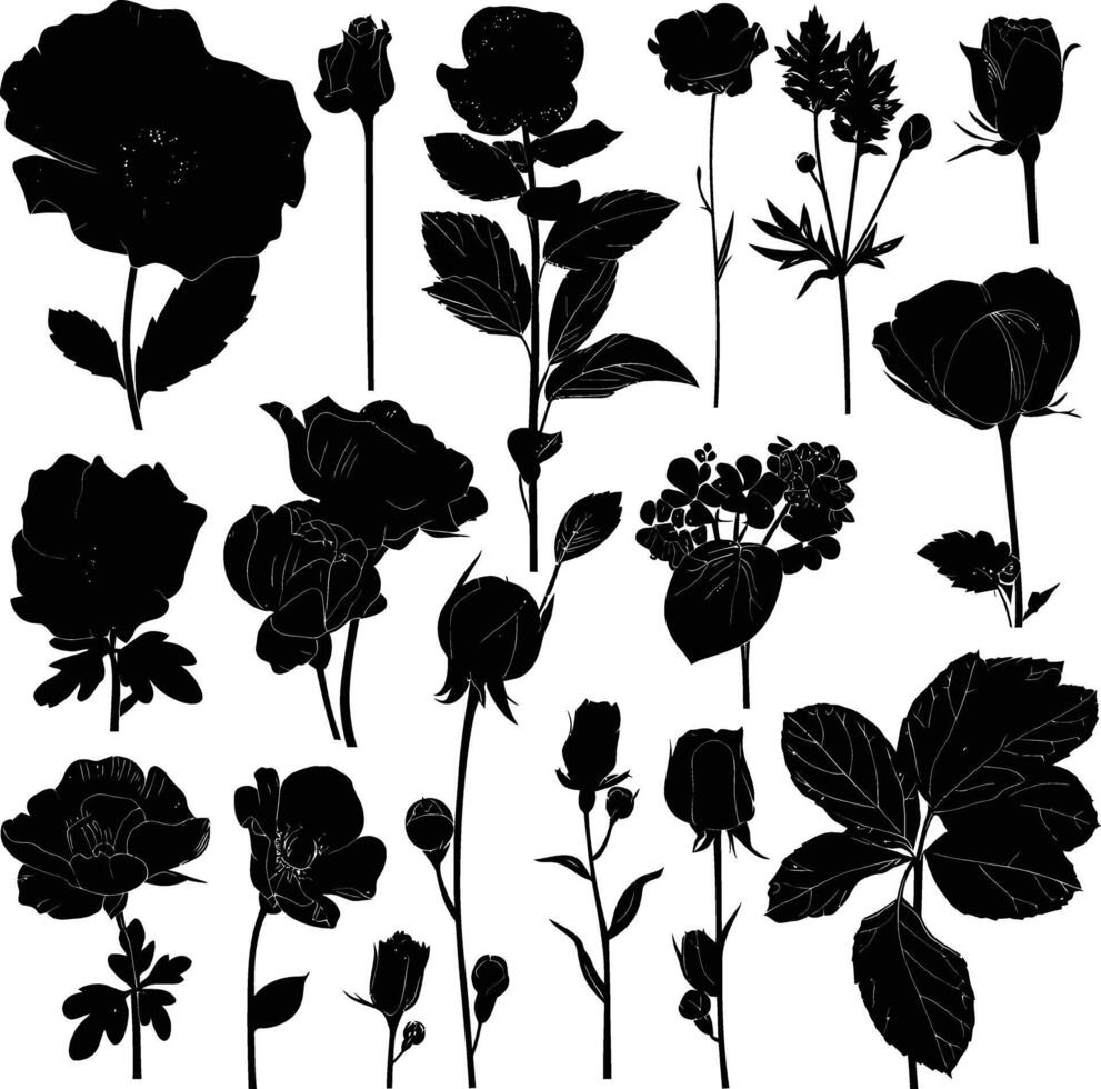 AI generated Silhouette various flowers and leaves Luxury floral element for wedding invitation template vector