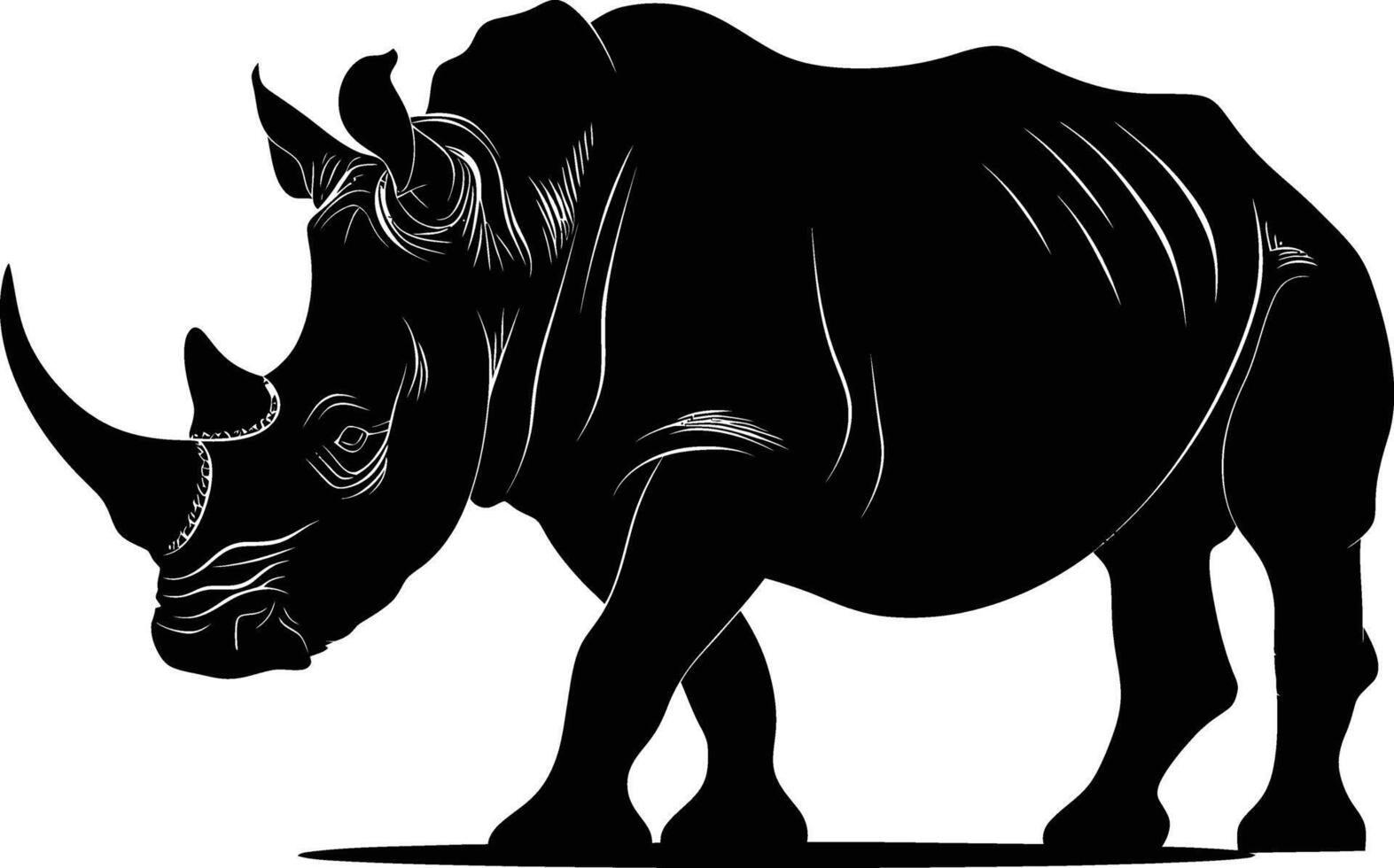 AI generated Silhouette rhinoceros animal black color only full body vector