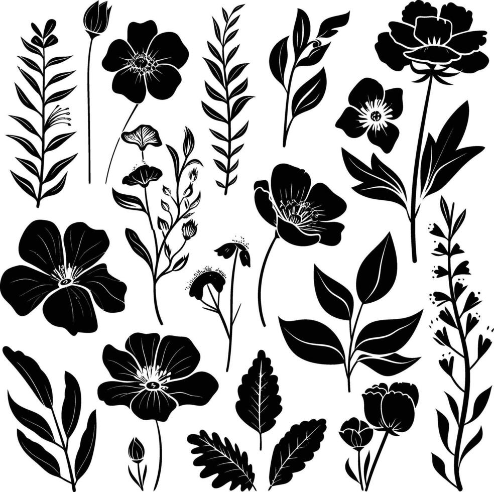 AI generated Silhouette various flowers and leaves Luxury floral element for wedding invitation template vector