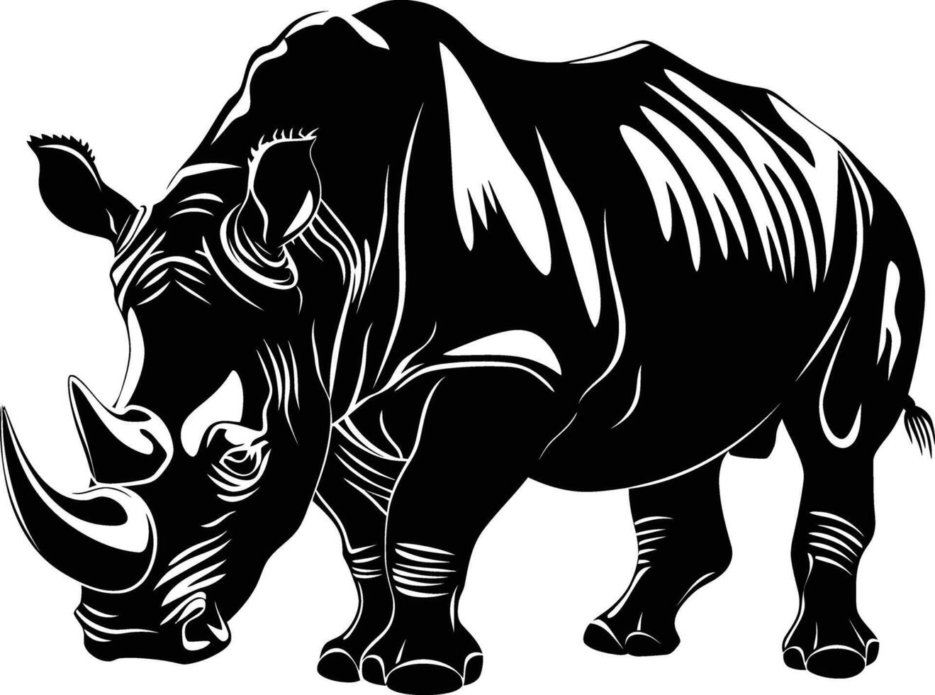 AI generated Silhouette rhinoceros animal black color only full body vector