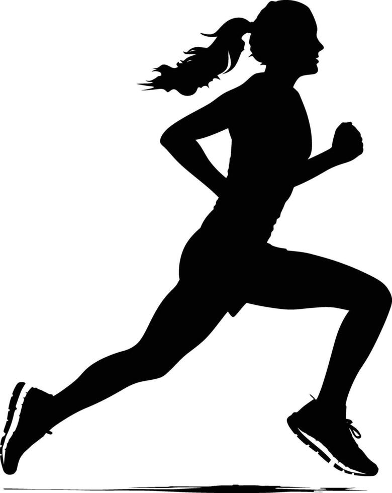 AI generated Silhouette woman running for sport black color only vector