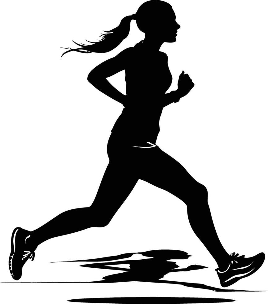 ai generado silueta mujer corriendo para deporte negro color solamente vector