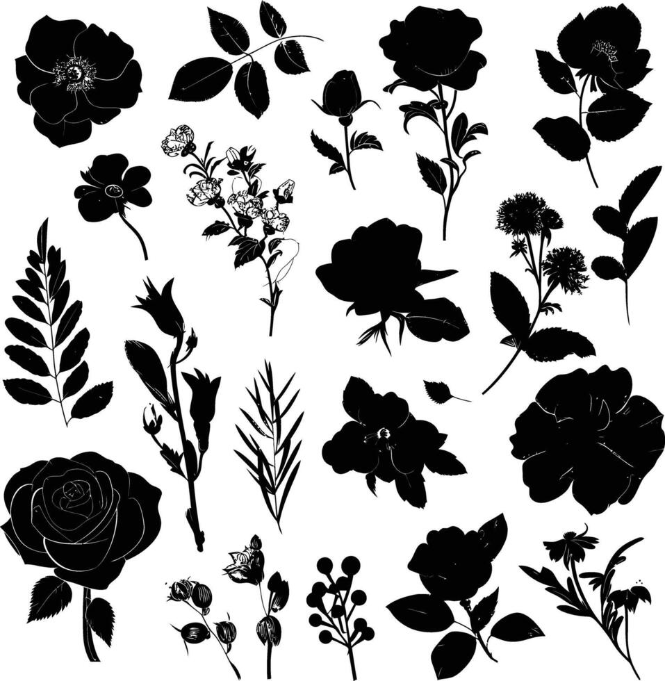 AI generated Silhouette various flowers and leaves Luxury floral element for wedding invitation template vector