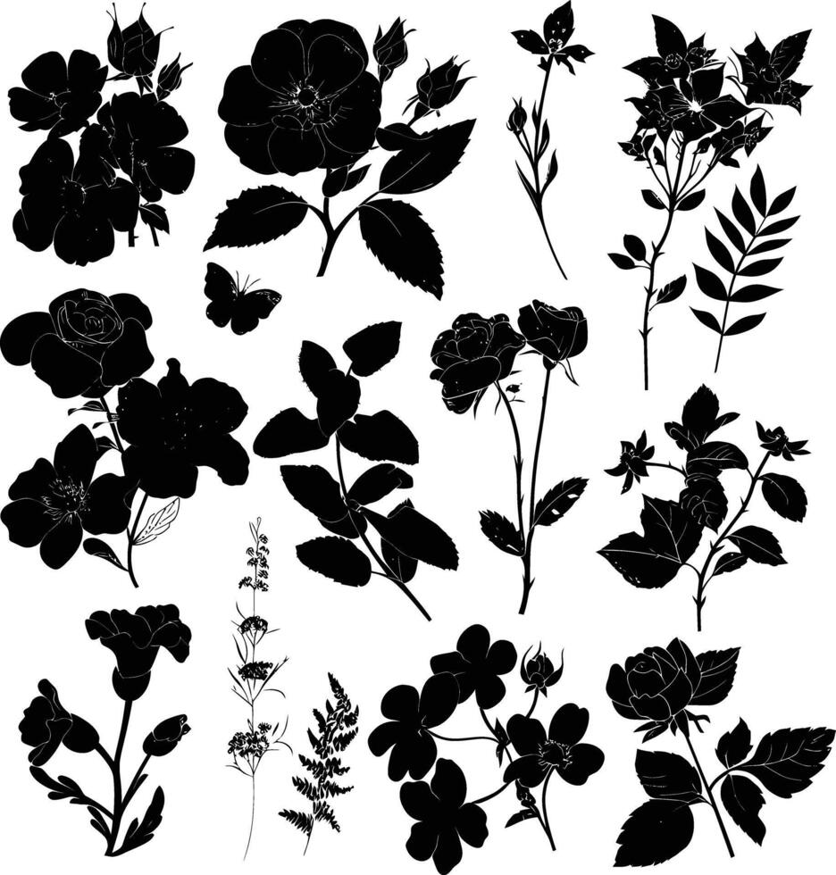 AI generated Silhouette various flowers and leaves Luxury floral element for wedding invitation template vector