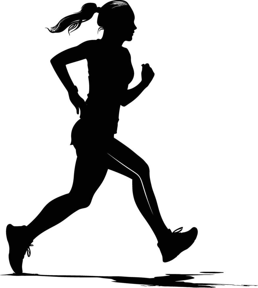 ai generado silueta mujer corriendo para deporte negro color solamente vector