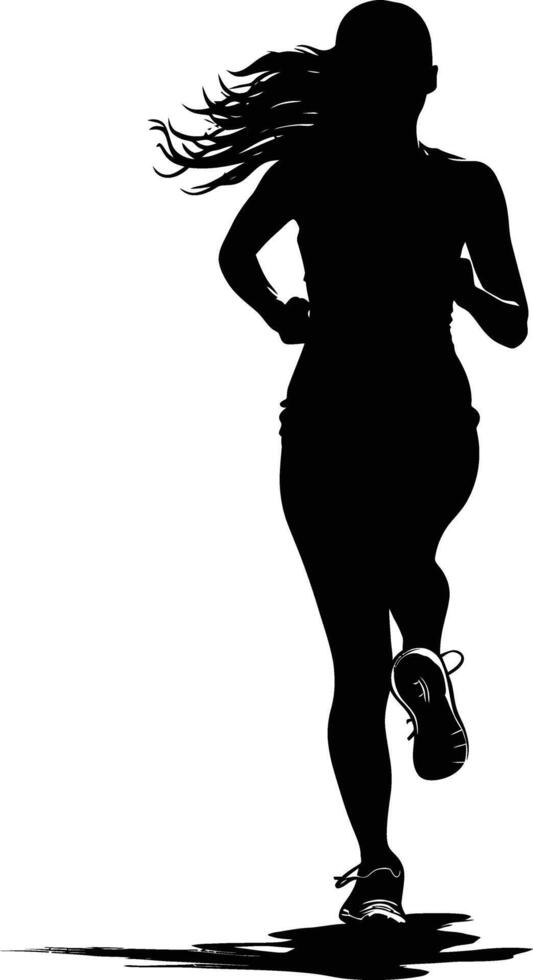 AI generated Silhouette woman running for sport black color only vector