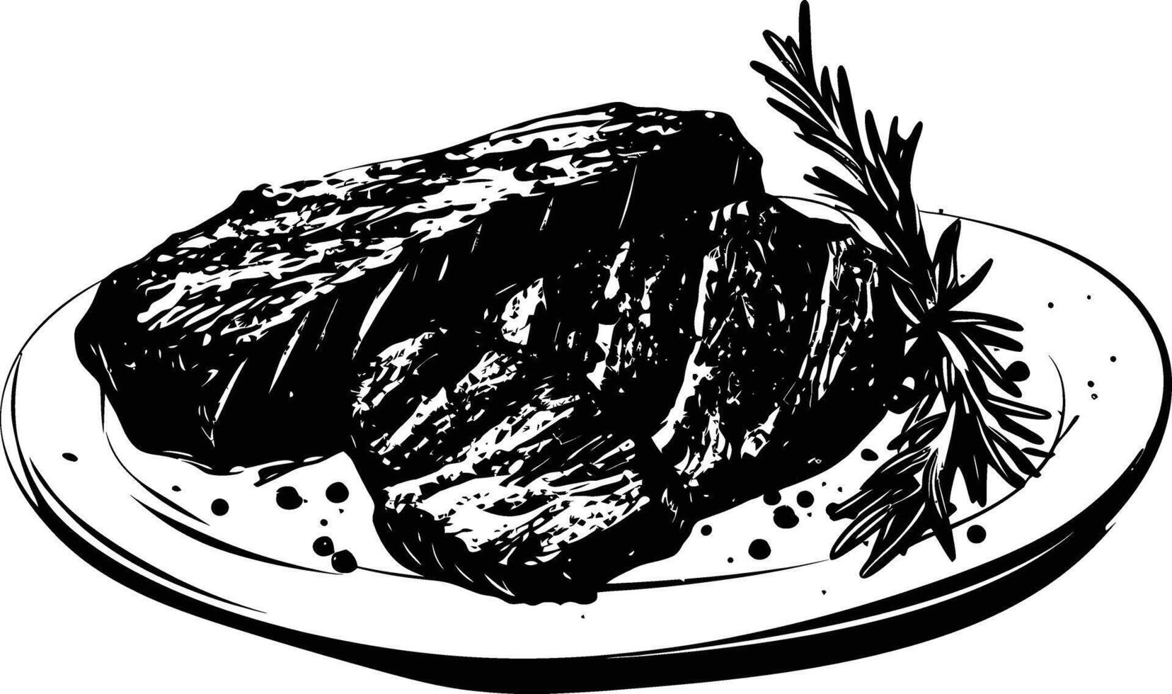 AI generated Silhouette steak food black color only vector