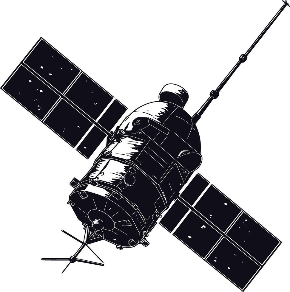 AI generated Silhouette Satellite Communication in space black color only vector