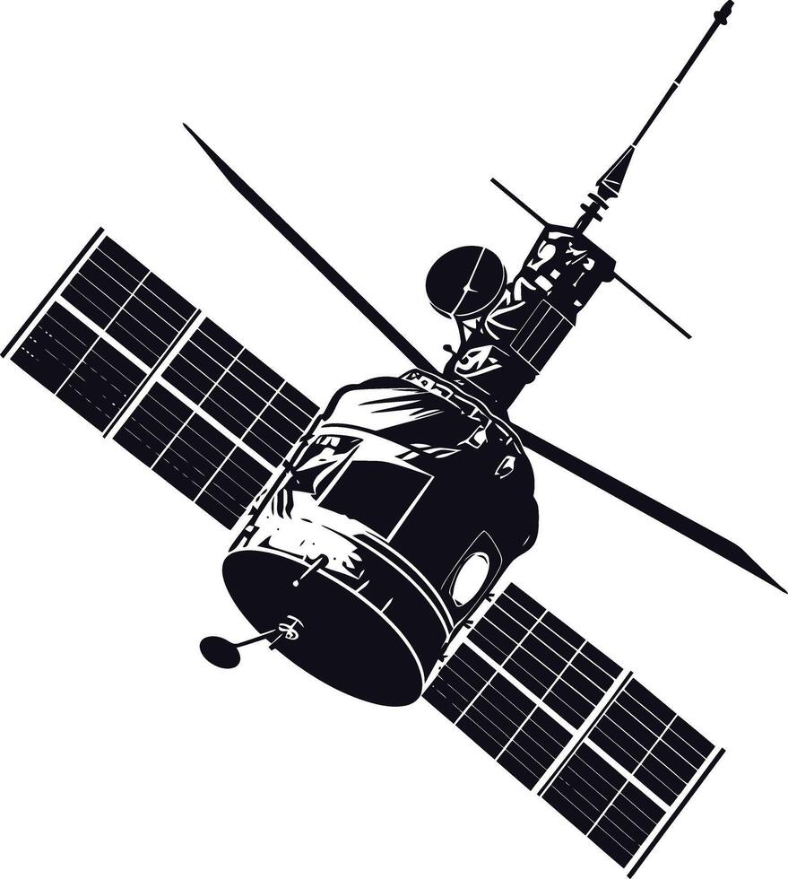 AI generated Silhouette Satellite Communication in space black color only vector