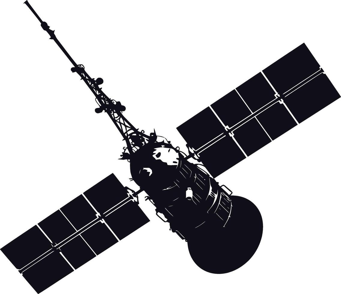 AI generated Silhouette Satellite Communication in space black color only vector