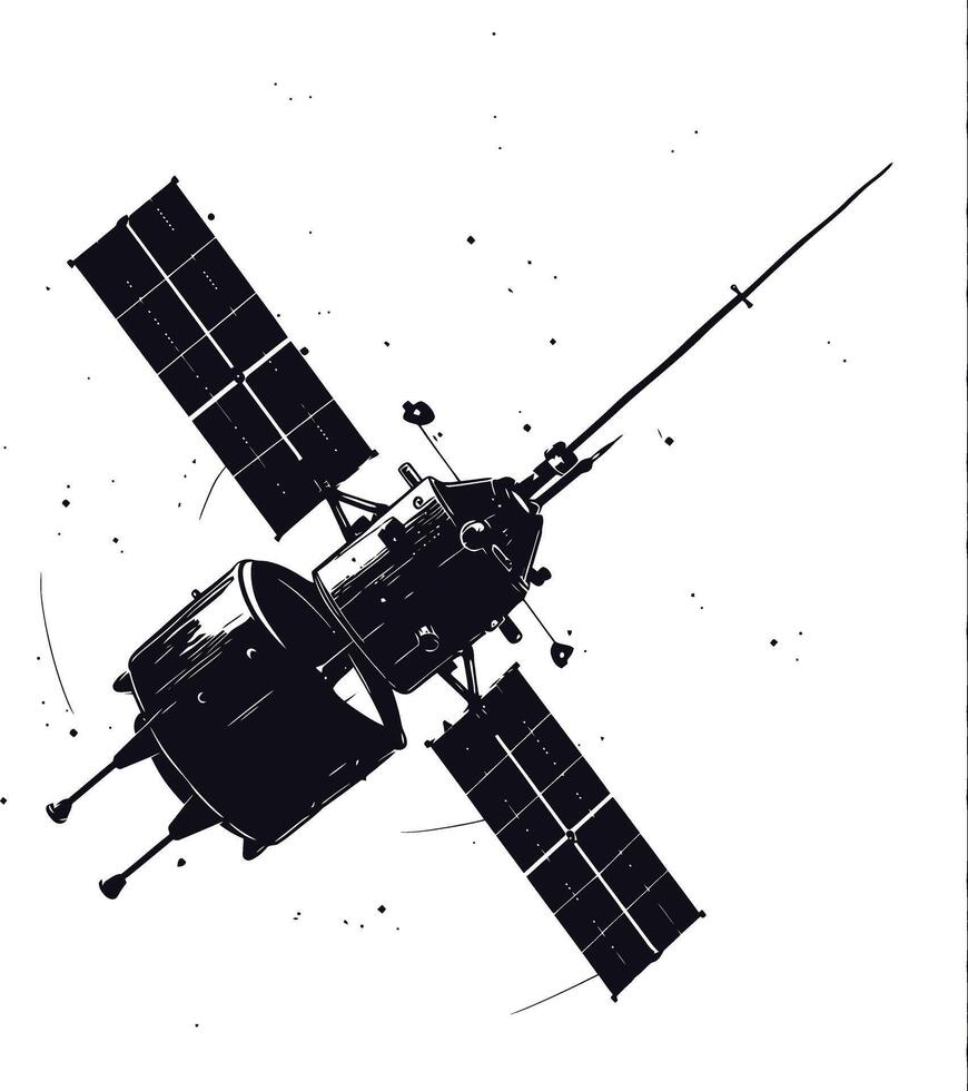 AI generated Silhouette Satellite Communication in space black color only vector