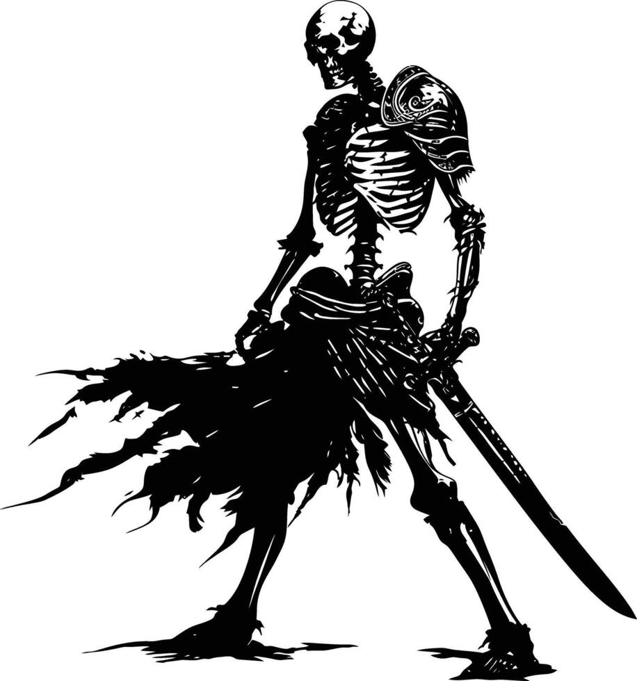 AI generated Silhouette skeleton warrior black color only full body vector