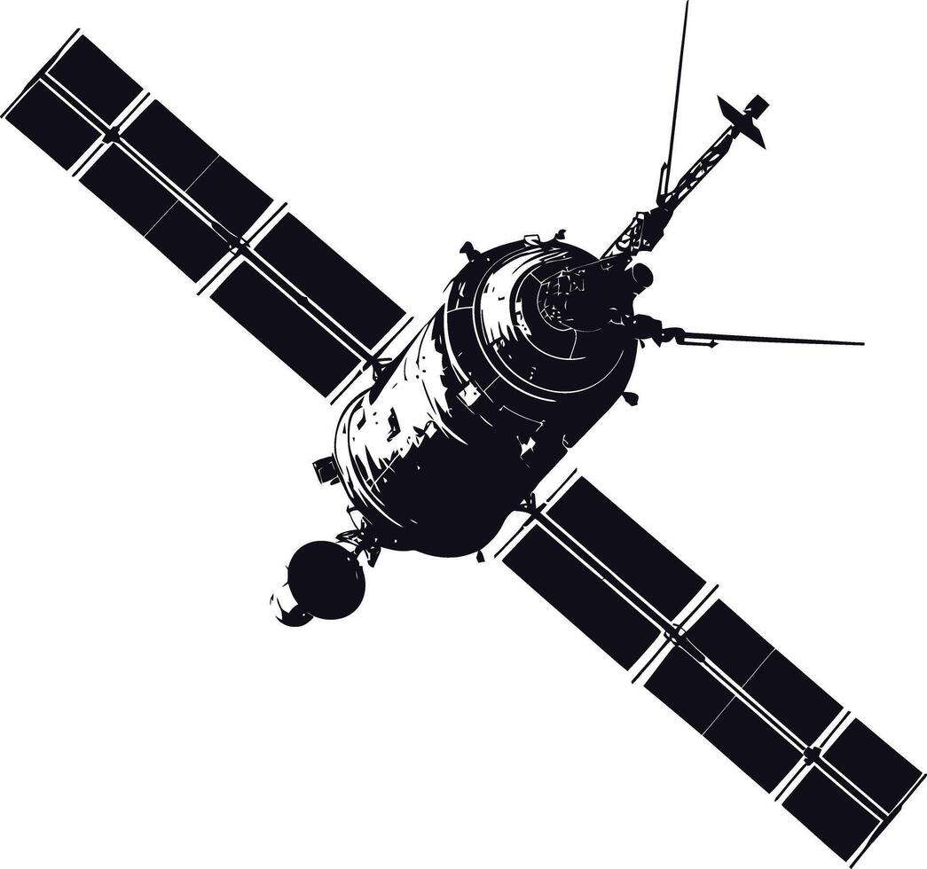 AI generated Silhouette Satellite Communication in space black color only vector