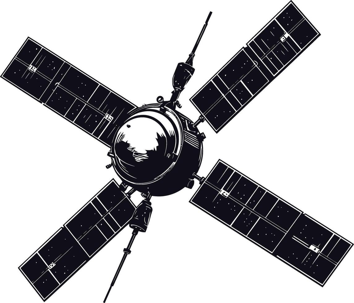 AI generated Silhouette Satellite Communication in space black color only vector