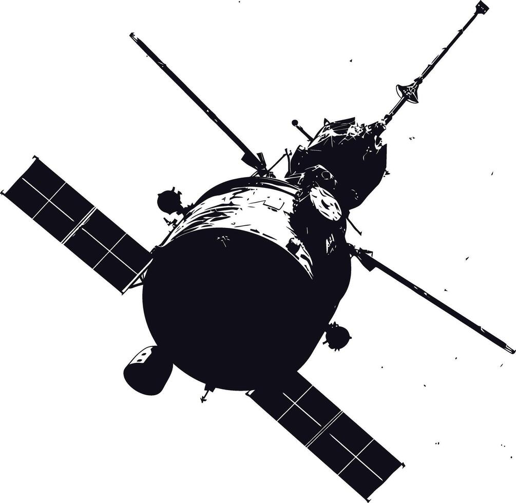 AI generated Silhouette Satellite Communication in space black color only vector