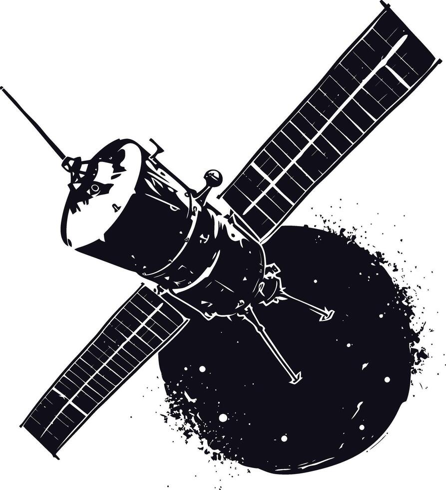 AI generated Silhouette Satellite Communication in space black color only vector