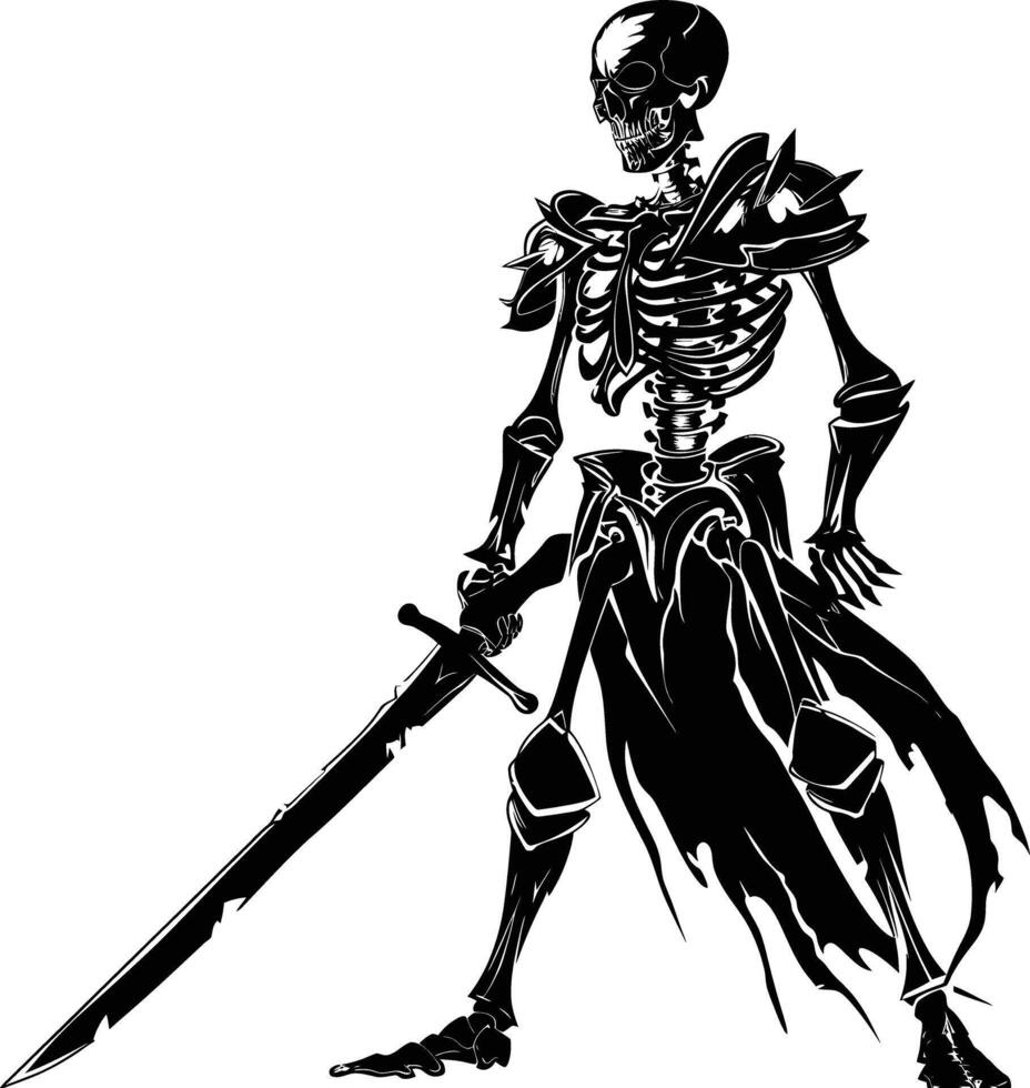 AI generated Silhouette skeleton warrior black color only full body vector