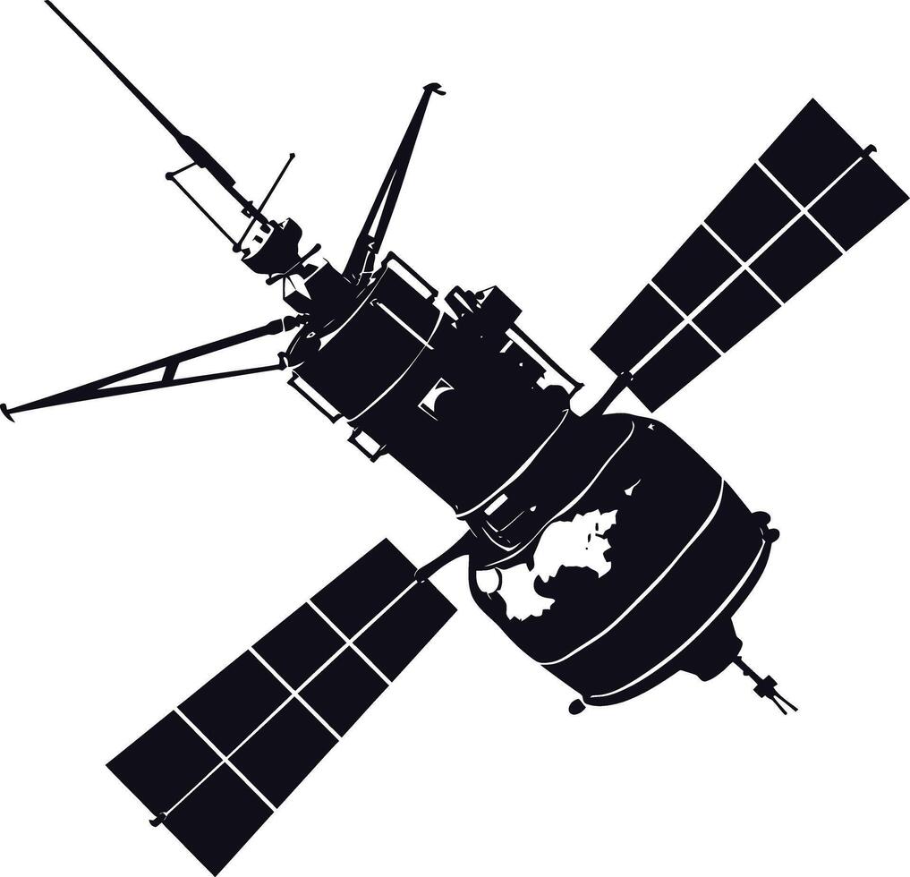 AI generated Silhouette Satellite Communication in space black color only vector