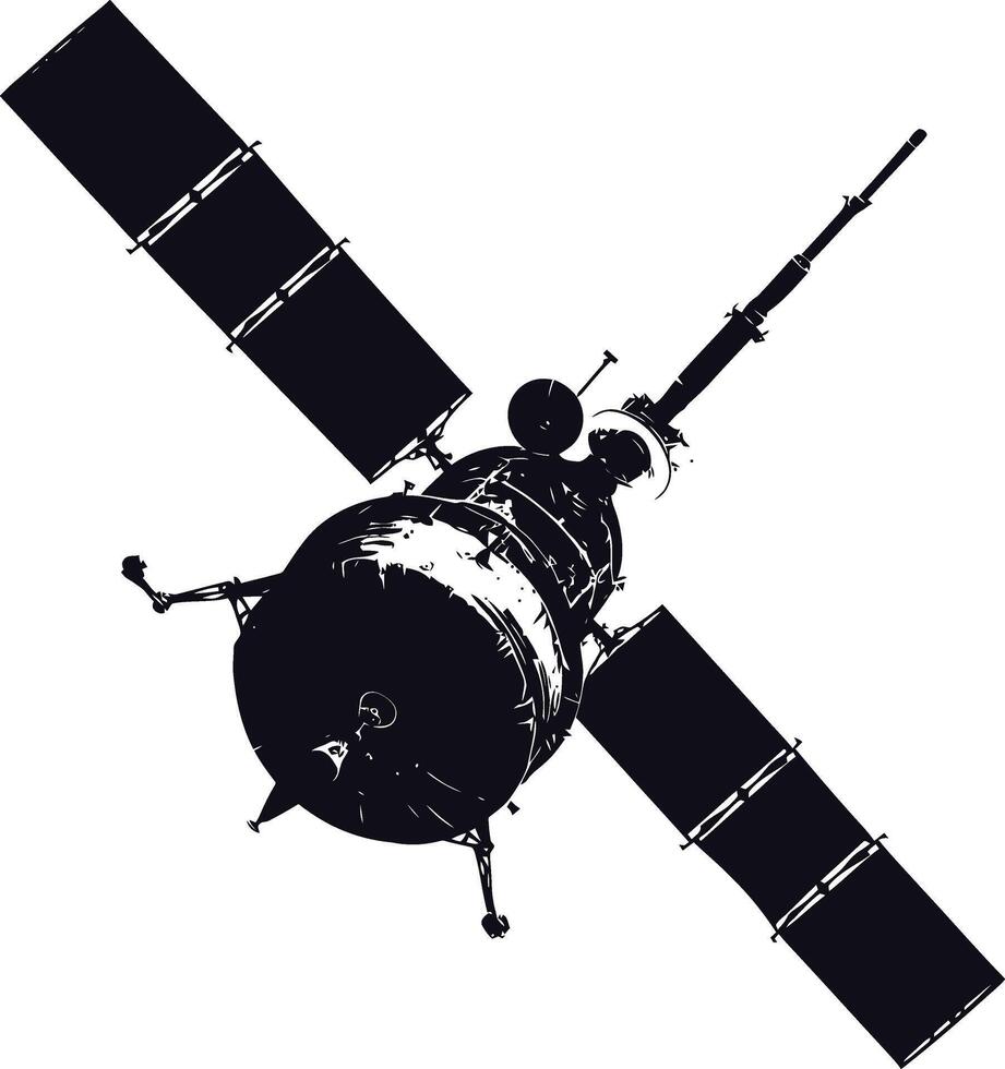 AI generated Silhouette Satellite Communication in space black color only vector