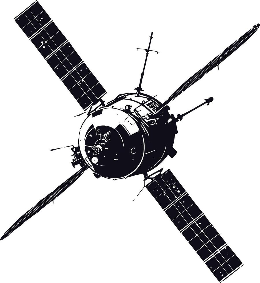 AI generated Silhouette Satellite Communication in space black color only vector