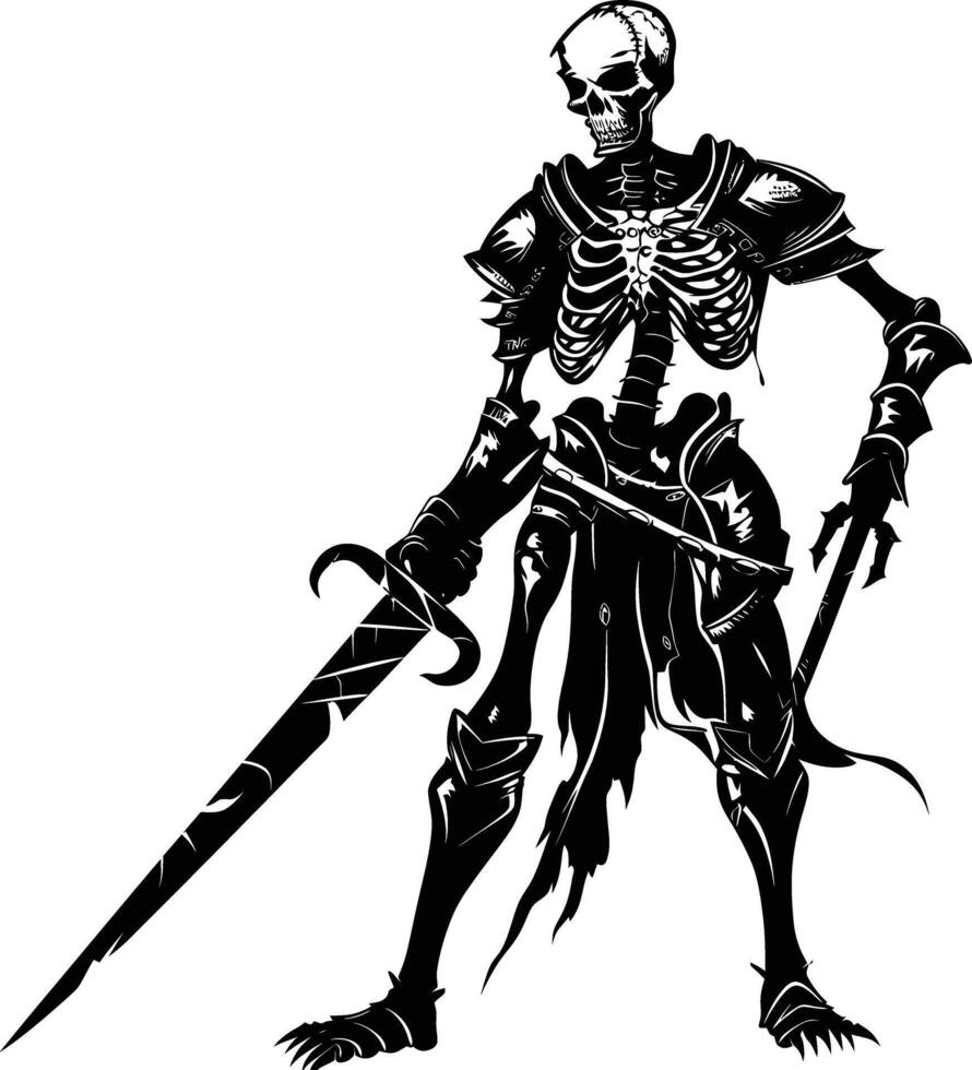 AI generated Silhouette skeleton warrior black color only full body vector