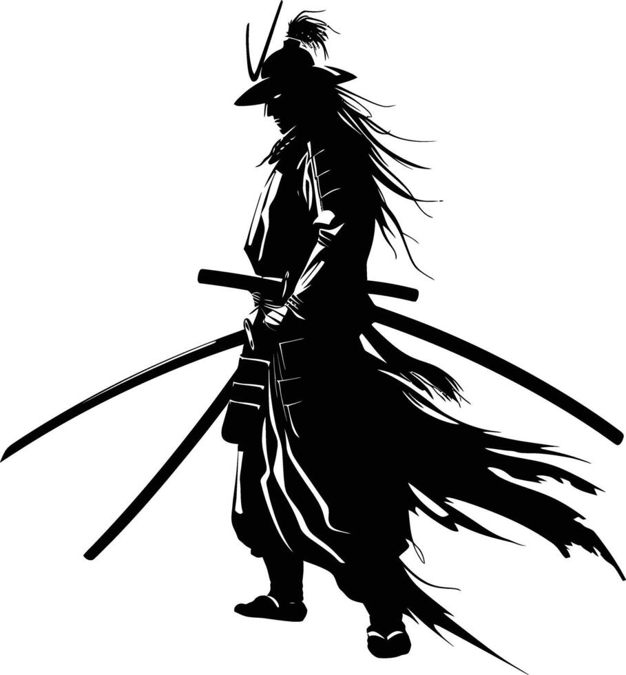 AI generated Silhouette samurai black color only full body vector