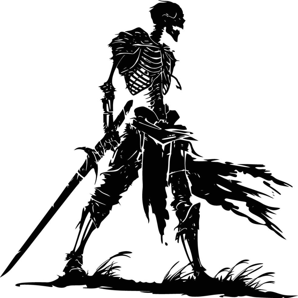 AI generated Silhouette skeleton warrior black color only full body vector