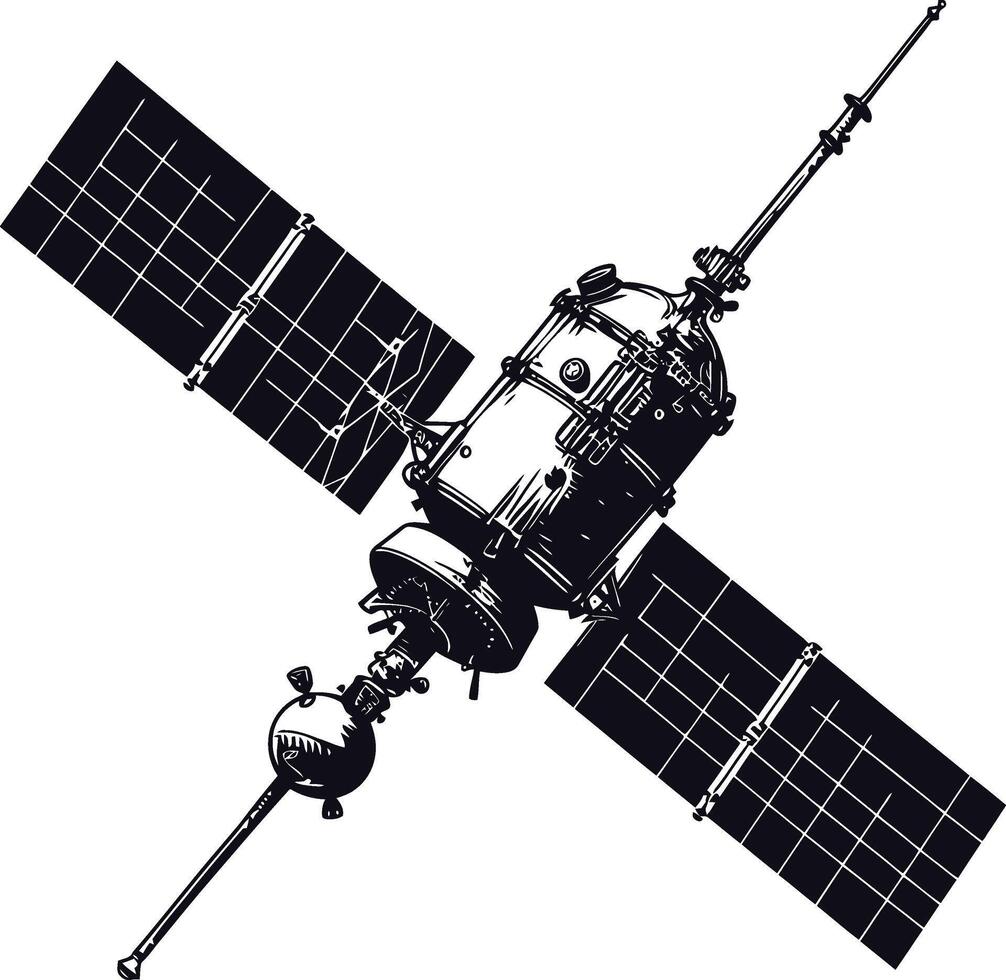 AI generated Silhouette Satellite Communication in space black color only vector