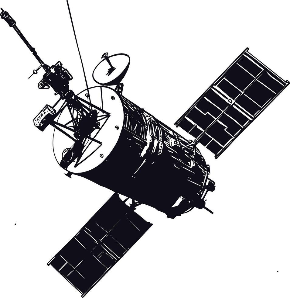 AI generated Silhouette Satellite Communication in space black color only vector