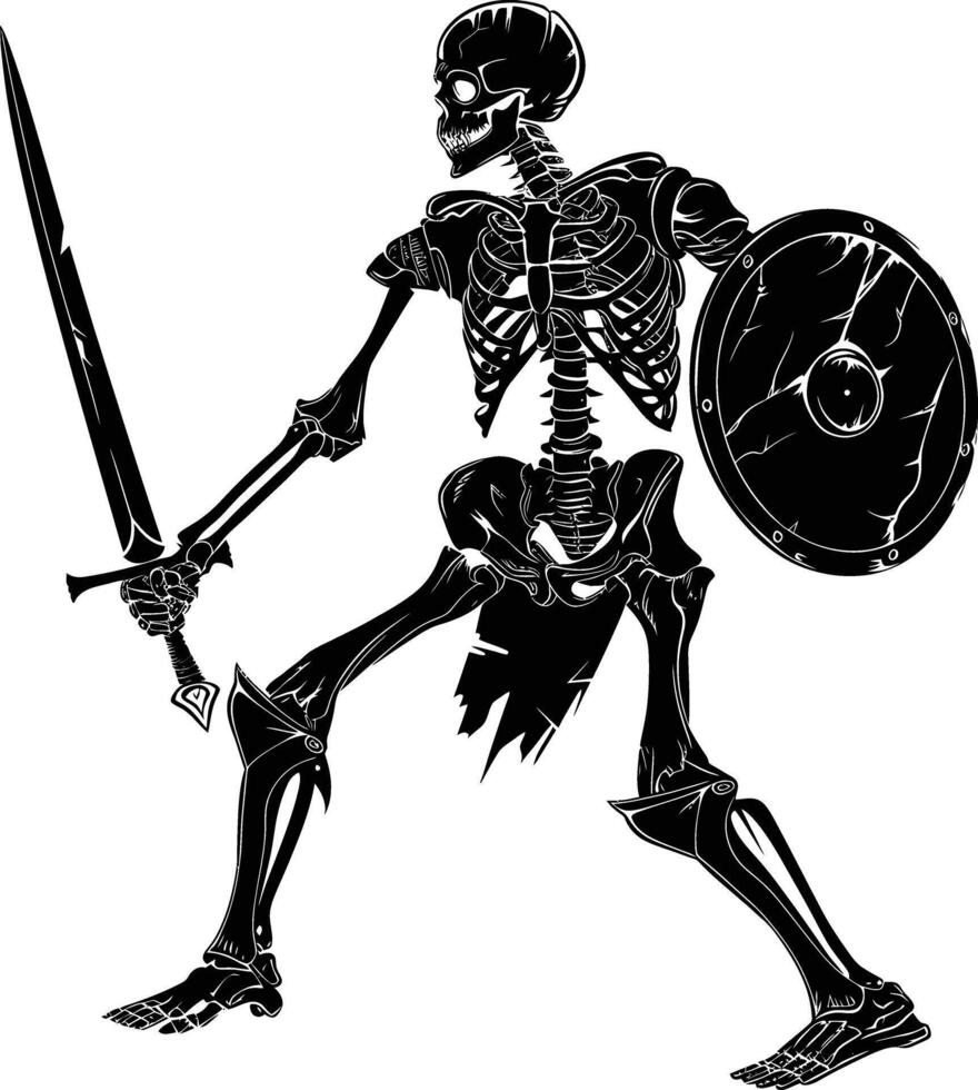 AI generated Silhouette skeleton warrior black color only full body vector