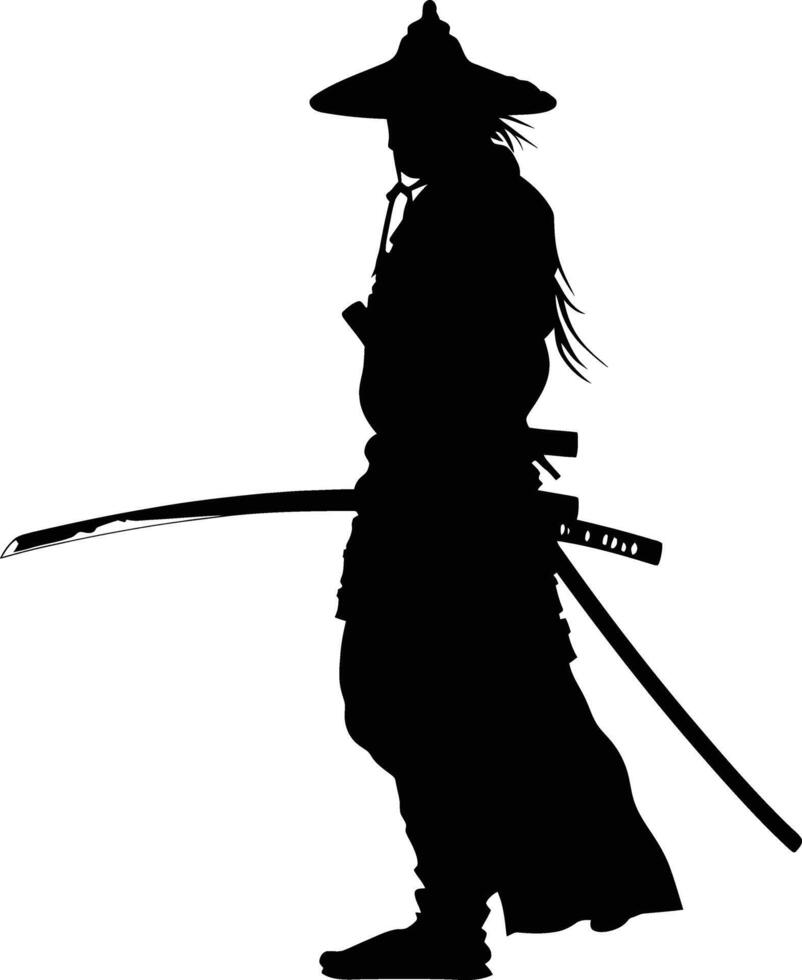 AI generated Silhouette samurai black color only full body vector