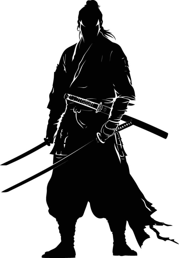 ai generado silueta samurai negro color solamente lleno cuerpo vector