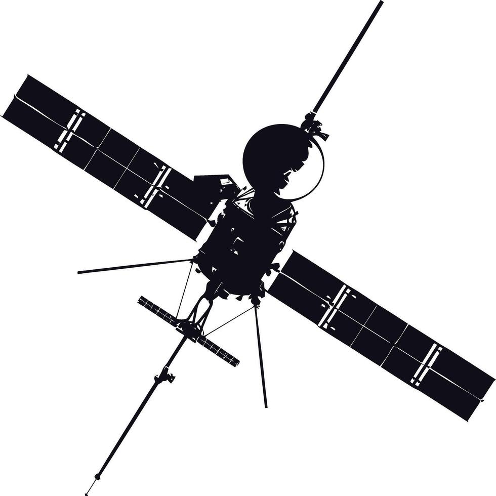 AI generated Silhouette Satellite Communication in space black color only vector