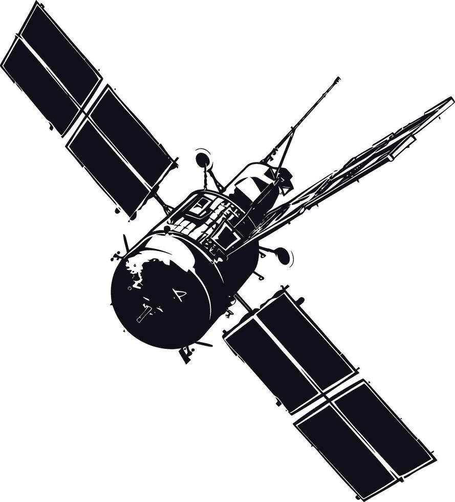 AI generated Silhouette Satellite Communication in space black color only vector