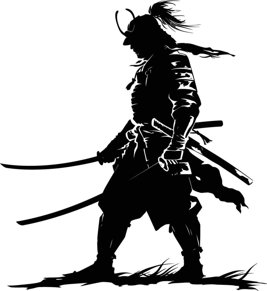 ai generado silueta samurai negro color solamente lleno cuerpo vector