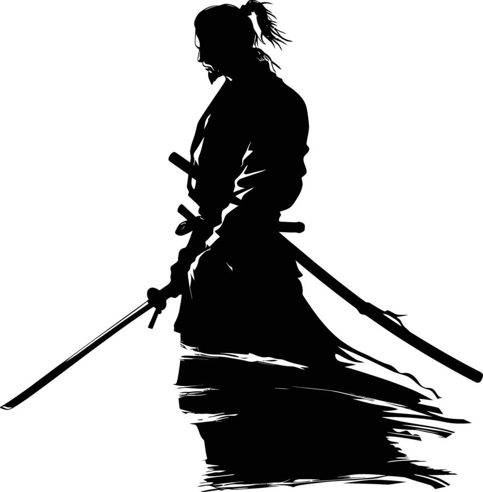 AI generated Silhouette samurai black color only full body vector
