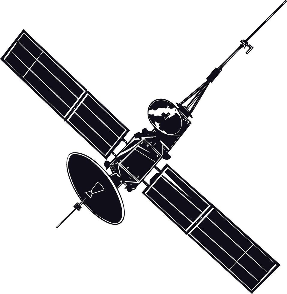 AI generated Silhouette Satellite Communication in space black color only vector