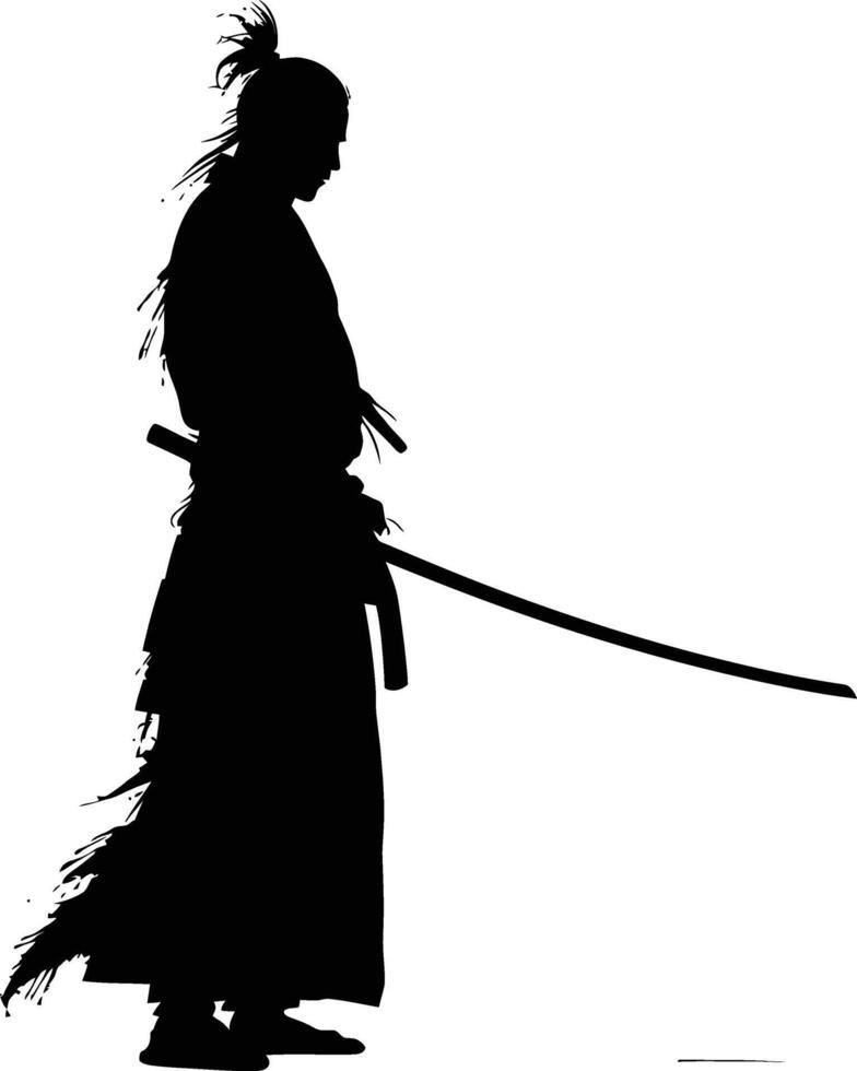 AI generated Silhouette samurai black color only full body vector